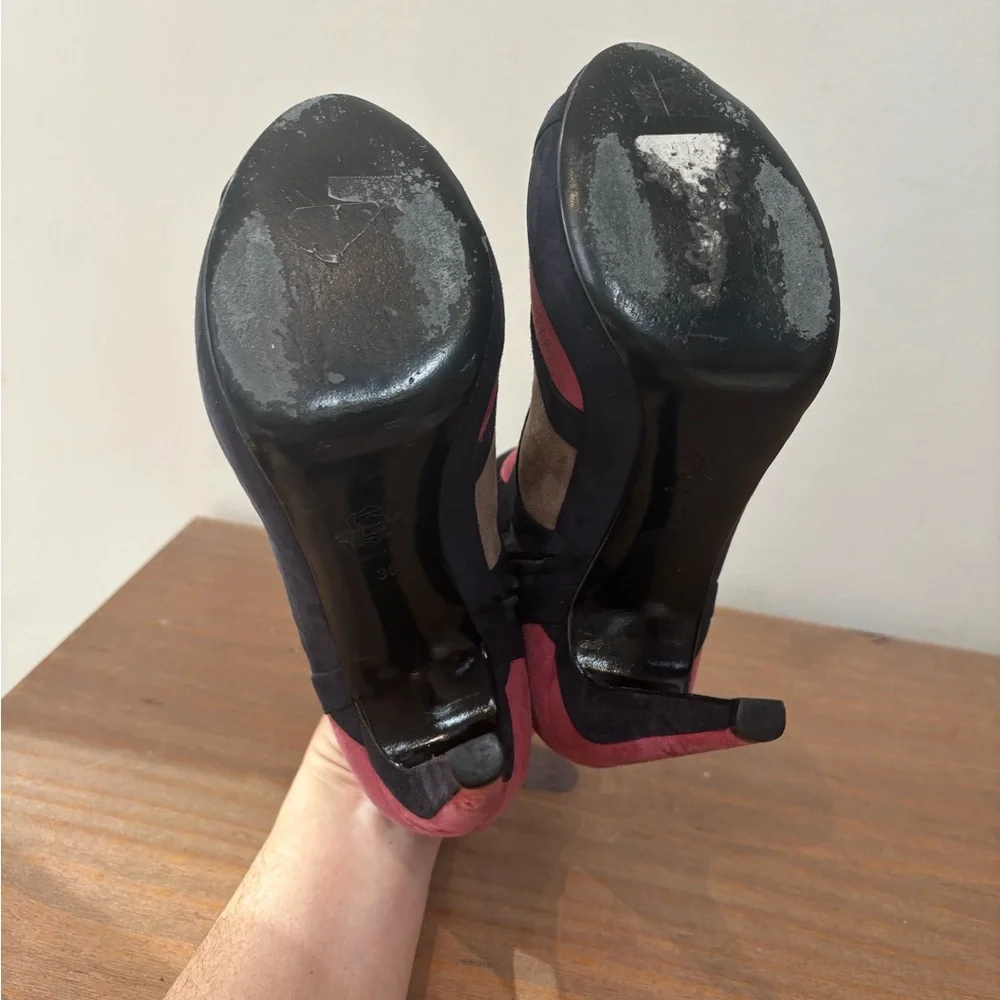 Pierre Hardy color block suede open toe heels